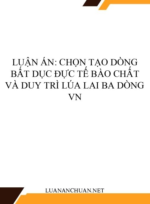Luận án: Chọn tạo dòng bất dục đực tế bào chất và duy trì lúa lai ba dòng VN