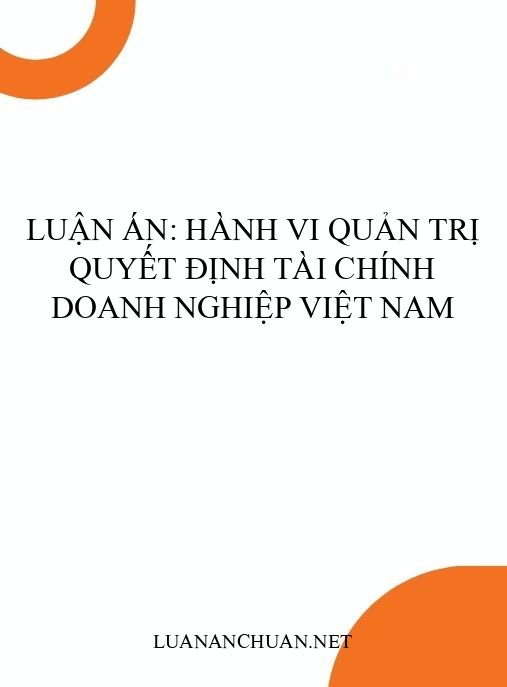 Luận án: Hành vi quản trị quyết định tài chính doanh nghiệp Việt Nam