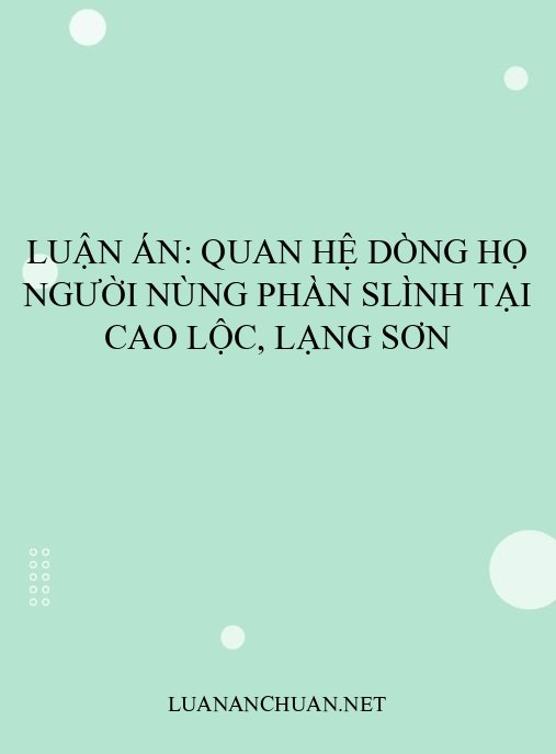 Luận án: Quan hệ dòng họ người Nùng Phàn Slình tại Cao Lộc, Lạng Sơn