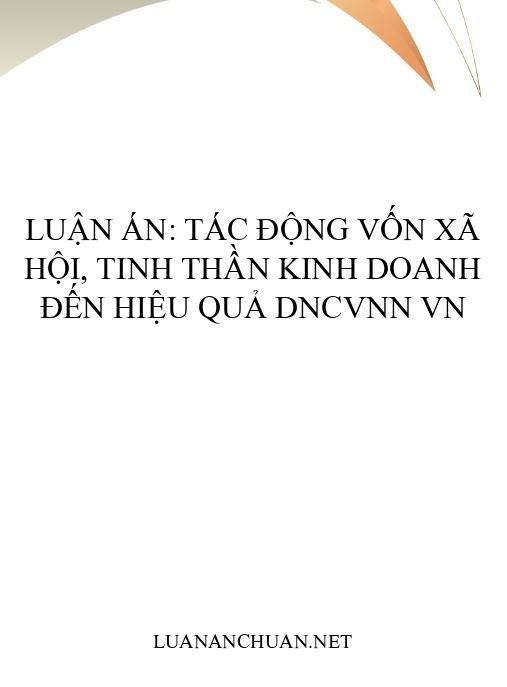 Luận án: Tác động vốn xã hội, tinh thần kinh doanh đến hiệu quả DNCVNN VN